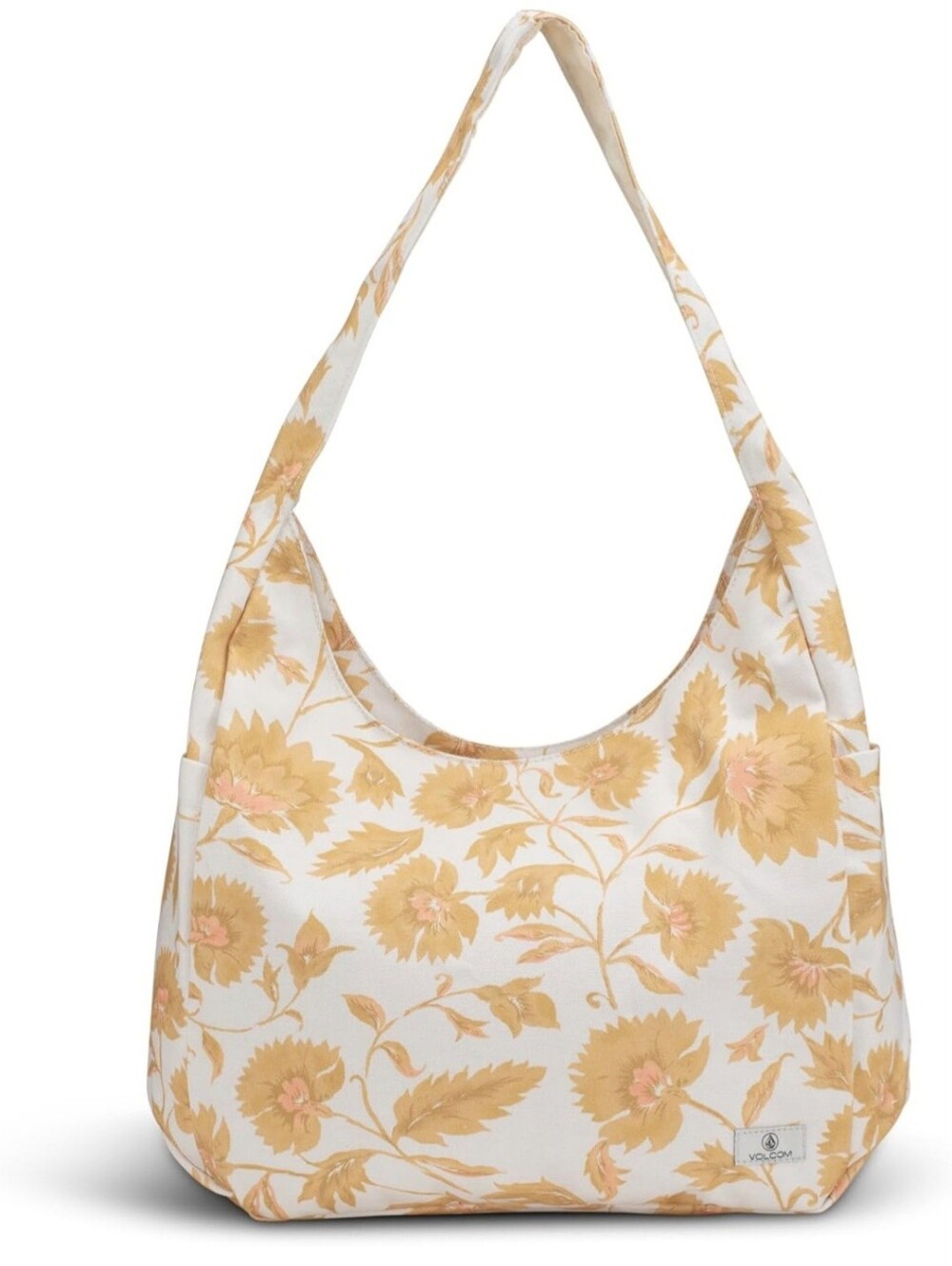NWT Volcom Schoolyard Canvas Hobo Tote Bag Dust Gold Floral Slouchy Purse
